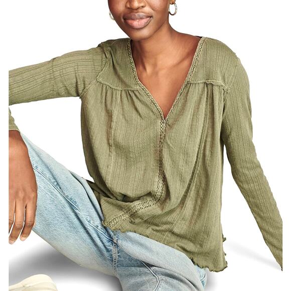 Lucky Brand Womens Ladder Trim Knit Tunic Cotton Blend Dusty Olive Size XL NEW - Picture 1 of 10